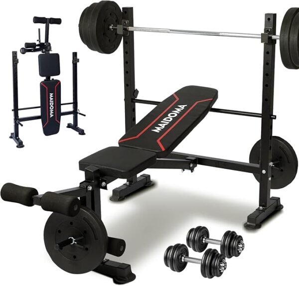 1500LBS 6 in 1 Weight Bench Set with Leg Extension/Curl and Preacher Curl, Bench Press Set and barbell Rack with Safety Bar Catches, Foldable Workout Benches for Home(US Stock)