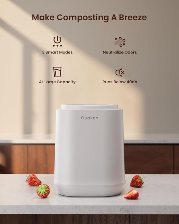 Electric Composter for Kitchen, 4L Smart Countertop Compost Bin, Odorless | Low Noise | Auto-Cleaning | Turn Food Waste into Fertilizer Within 3 Hrs, Indoor Food Recycler Compost Machine, White - Image 2