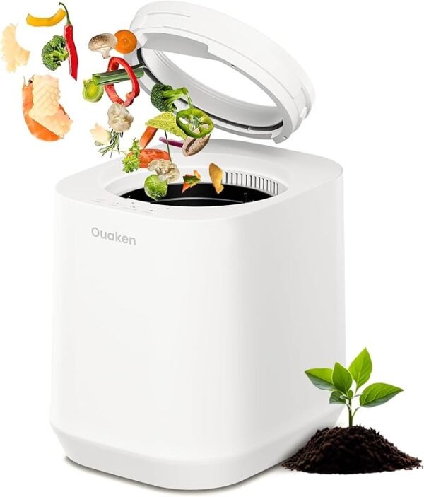 Electric Composter for Kitchen, 4L Smart Countertop Compost Bin, Odorless | Low Noise | Auto-Cleaning | Turn Food Waste into Fertilizer Within 3 Hrs, Indoor Food Recycler Compost Machine, White