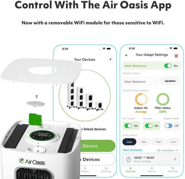 iAdapt 2.0 H13 HEPA Filter Air Purifier Reduces 99% of Viruses, Mold, Dust, Smoke, Pollen & Odors Quietest on The Market WiFi Compatible 1,325 Sq Ft of Clean Air - Image 2