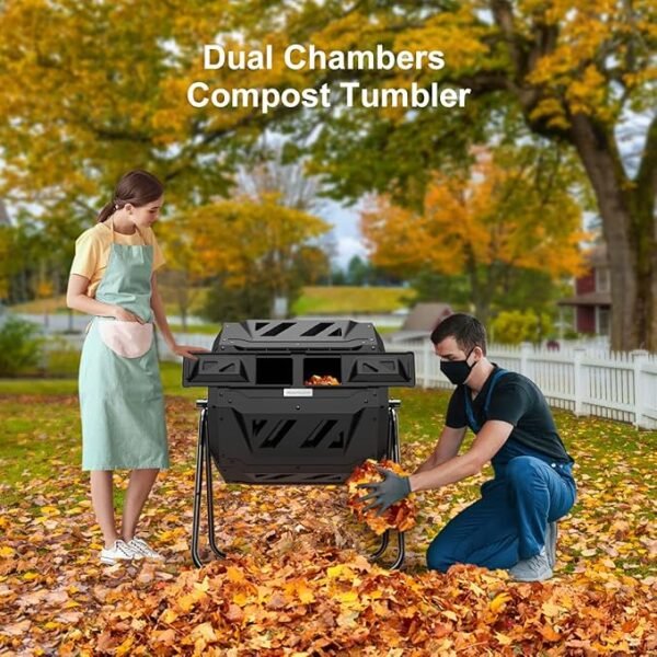 Compost Tumbler Bin Composter Dual Chamber 43 Gallon (Bundled with Pearson's Gardening Gloves) - Image 3
