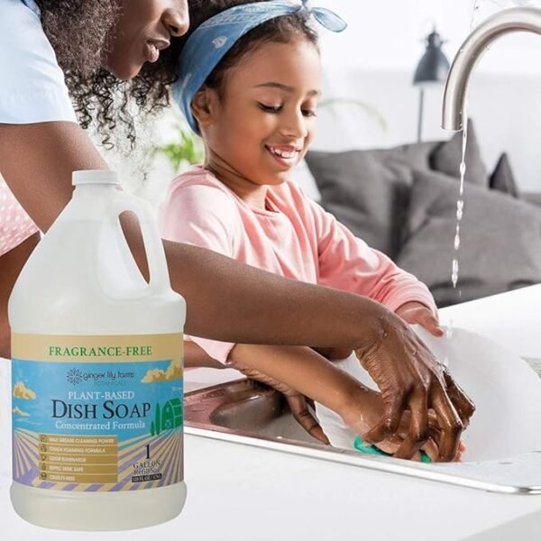 Ginger Lily Farms Botanicals Plant-Based Liquid Dish Soap, Concentrated Formula with Max Grease Cleaning Power, Cruelty-Free, Fragrance-Free, 1 Gallon Refill (128 Fl. Oz.), Clear - Image 3