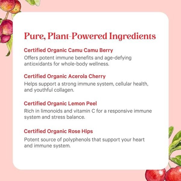 PURE SYNERGY Pure Radiance C | Organic Vitamin C Capsules | 100% Natural, Whole Food, Non-GMO Supplement with Camu Camu Extract | for Immune and Collagen Support (90 Capsules) - Image 2