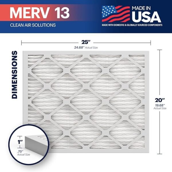 BNX TruFilter 20x25x1 Air Filter MERV 13 (6-Pack) - MADE IN USA - Electrostatic Pleated Air Conditioner HVAC AC Furnace Filters for Allergies, Pollen, Mold, Bacteria, Smoke, Allergen, MPR 1900 FPR 10 - Image 2