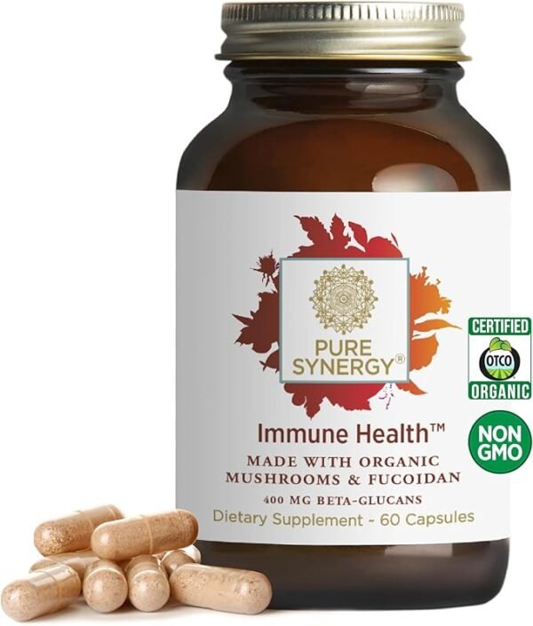 PURE SYNERGY Immune Health | Immune Support Mushroom Supplement | Astragalus and Beta-Glucan Extracts with Organic Functional Mushroom Extracts | for Year-Round Immune Support (60 Capsules)