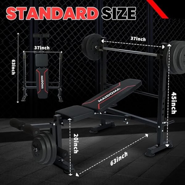 1500LBS 6 in 1 Weight Bench Set with Leg Extension/Curl and Preacher Curl, Bench Press Set and barbell Rack with Safety Bar Catches, Foldable Workout Benches for Home(US Stock) - Image 3