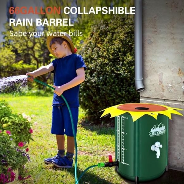 Portable Collapsible Rain Barrels, Water Storage Tanks, rainwater harvesting Systems Outdoor Water Tanks Downspouts, rainwater Collectors with Filters, spigots and Overflow Kits (53 Gallon) - Image 3