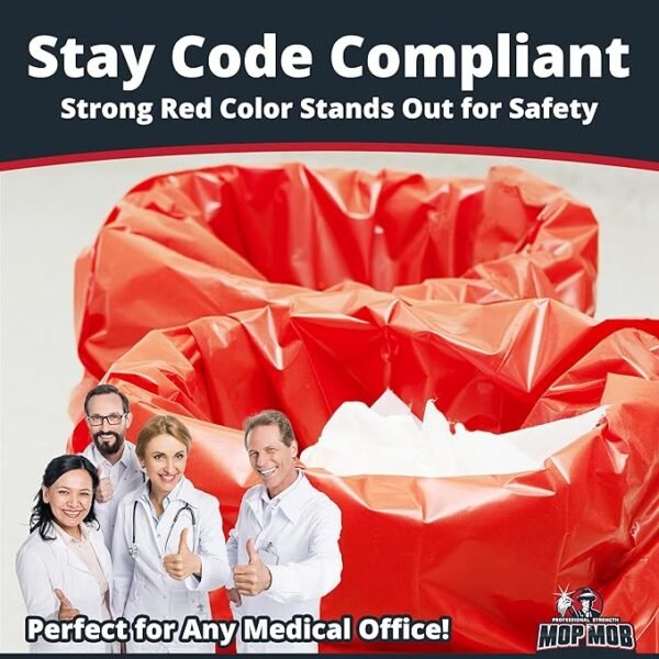 No Leak, Hospital Grade Biohazard Waste Bags 150 Pk. 10 Gallon, 24" Red Trash Liner With Hazard Symbol For Infectious Waste Disposal - Image 3