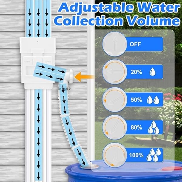 WADEO Rainwater Collection System, Downspout Diverter Fits for 2"x 3" or 3"x 4" Residential Downspouts, Rain Barrel Diverter Kit with Adjustable Valve and Filter, 5FT Hose, White - Image 3