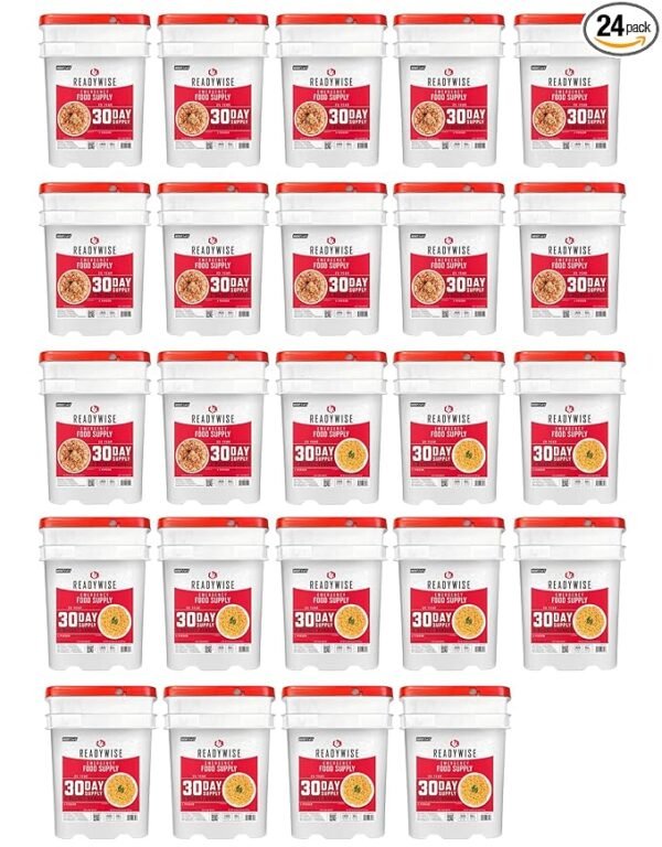READYWISE- 1 Year, Emergency Food Supply, 3,576 Servings, 24 Buckets, Freeze-Dried, MRE, Camping, Hiking, Survival, Adventure Meal, 25-Year Shelf Life