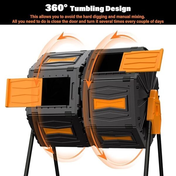 Compost Tumbler, Easy Assemble & Efficient Outdoor Compost Bin, 45 Gallon/170 Liter Large Dual Chamber Rotating Composter for Garden, Kitchen, and Yard Waste, Orange Door - Image 4